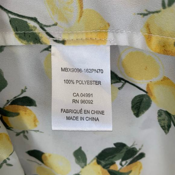 🛍️ Dalia Top Women's Size 2x Colorful Lemons Split Neck Line Tuxedo Pleated Back - Picture 4 of 6